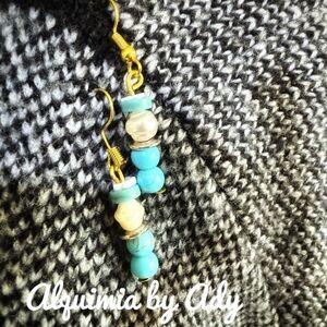 Turquoise and pearl statement dangle earrings